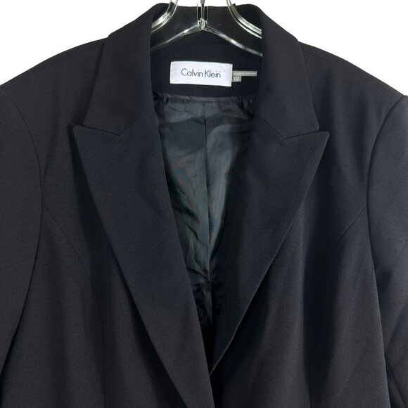 Calvin Klein Black Suit Jacket Gold Zip Faux Pockets and Skirt 2 Piece Size 12 - Picture 2 of 16